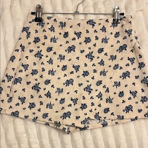 Altar'd State Cream and Blue Floral High Waist Shorts